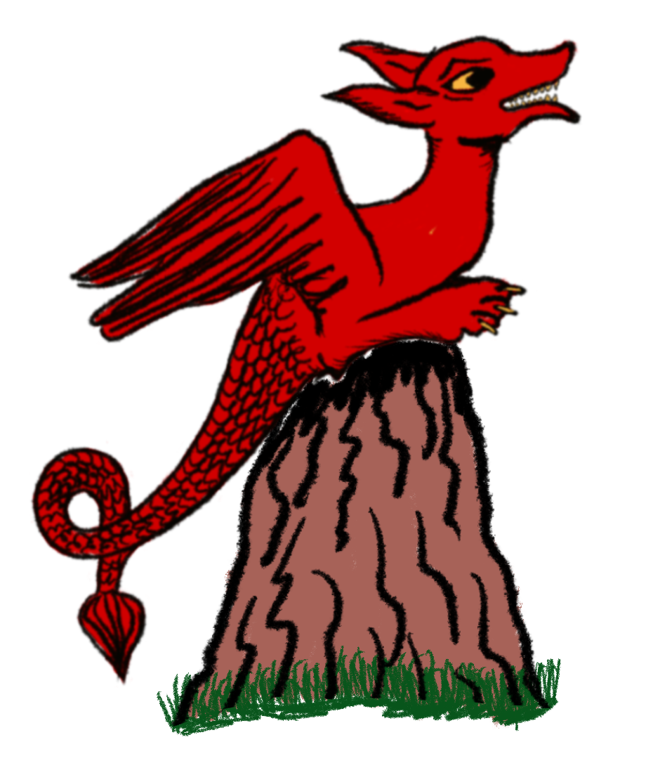 Ein roter Drache im Stil des Codex Manesse, der auf einem Felsen sitzt Ein roter Drache im Stil des Codex Manesse, der auf einem Felsen sitzt